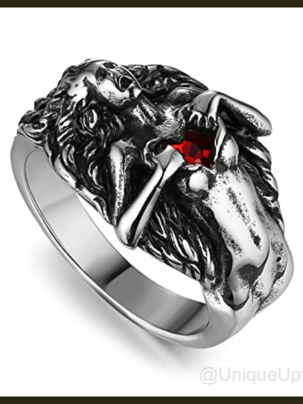 Gothic Stainless Steel Open Heart Cubic Zirconia Ring Statement